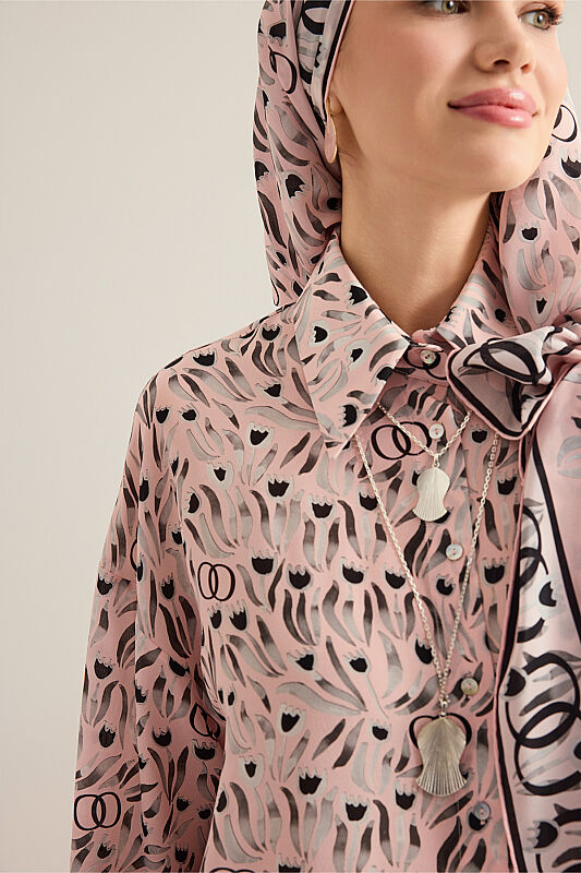 Tulip Field Powder Pink Crepe Silk Shirt - 7