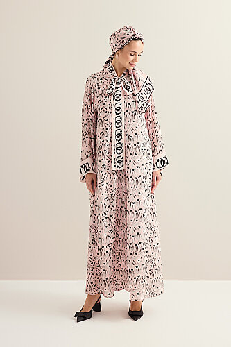 Tulip Field Powder Pink Lace-Up Crepe Silk Dress - 1