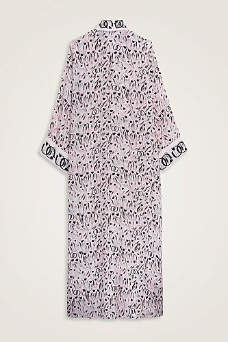 Tulip Field Powder Pink Lace-Up Twill Silk Dress, Fur, Black-Brown Clutch Bag - 3