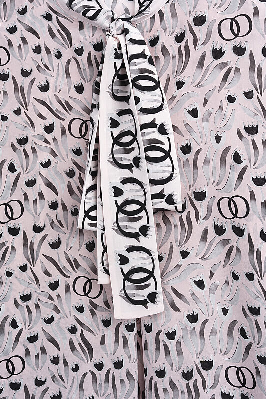 Tulip Field Powder Pink Lace-Up Twill Silk Dress, Fur, Black-Brown Clutch Bag - 4