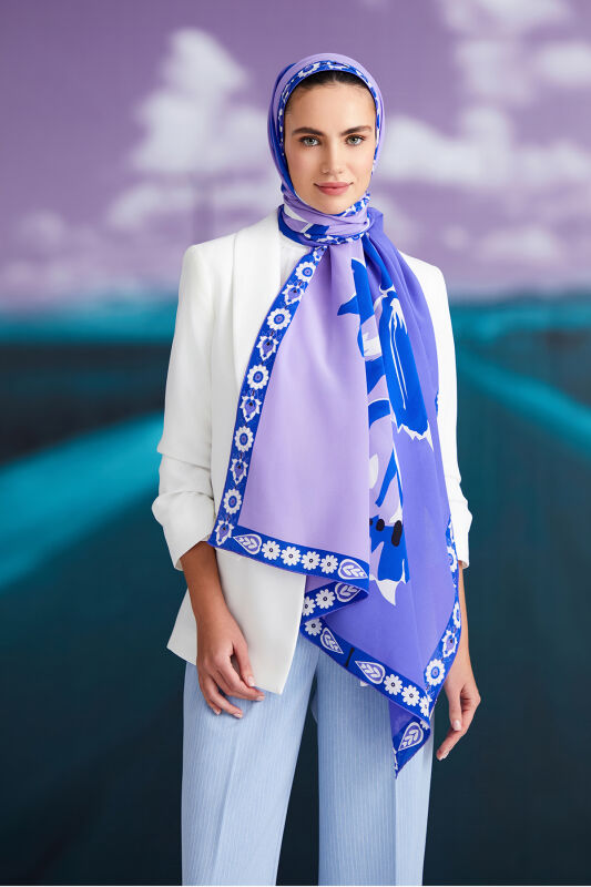 Tulip Silk Shawl Lilac - 5