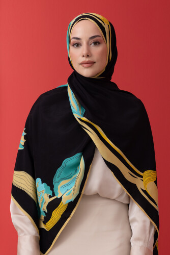 Tulip Noor Flush Viscose Shawl Black - 3