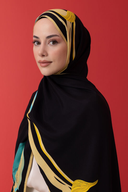 Tulip Noor Flush Viscose Shawl Black - 5