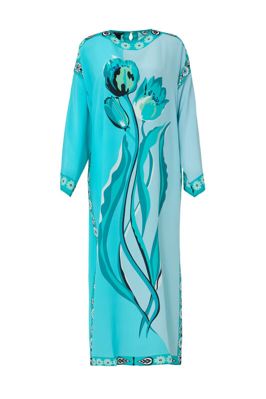 Tulip Silk Dress Turquoise - 1