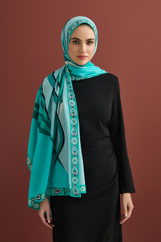 Tulip Silk Shawl Turquoise - 5