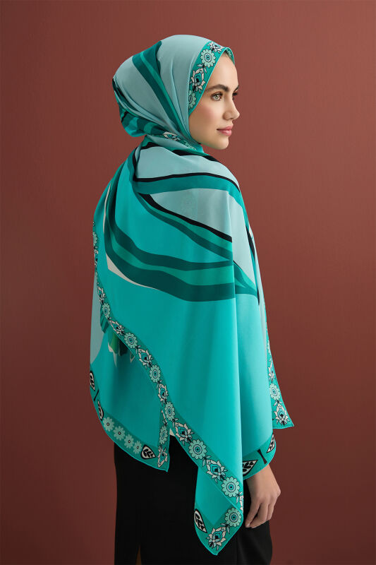 Tulip Silk Shawl Turquoise - 3