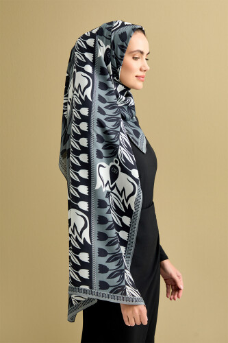 Tulip Way Cotton Voile Shawl Black-White 