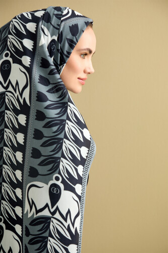 Tulip Way Cotton Voile Shawl Black-White - 3