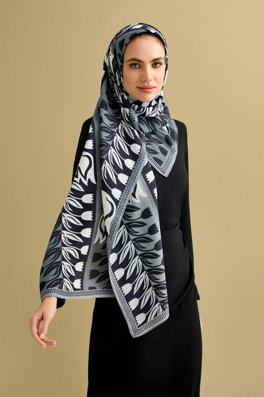 Tulip Way Cotton Voile Shawl Black-White - 5