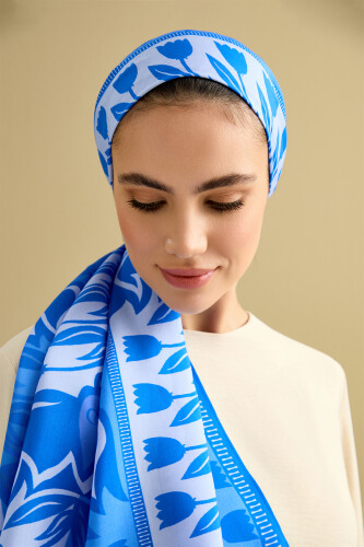 Tulip Way Cotton Voile Shawl Blue - 3