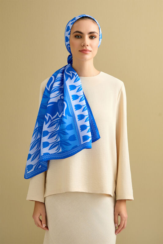 Tulip Way Cotton Voile Shawl Blue - 5