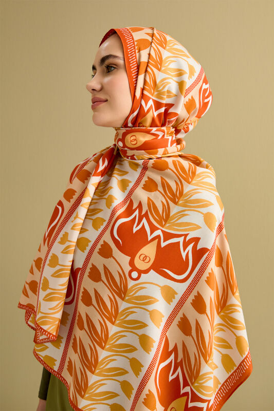 Tulip Way Cotton Voile Shawl Orange - 1