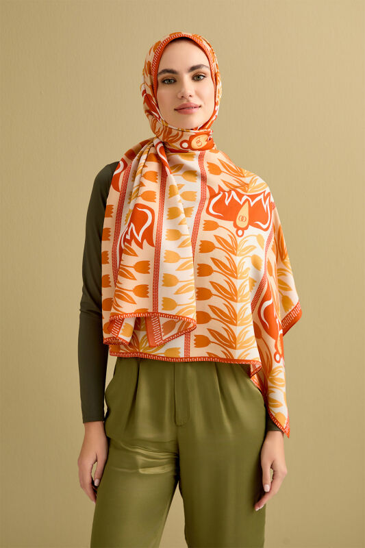 Tulip Way Cotton Voile Shawl Orange - 3