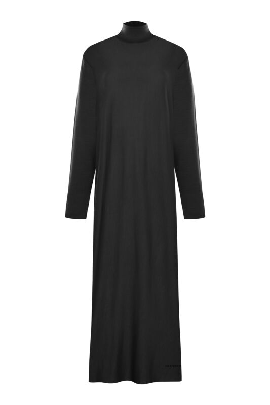 Turtleneck Black Combed Cotton Dress - 1