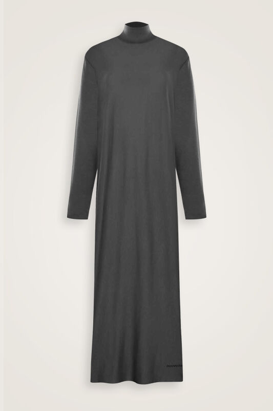 Turtleneck Black Combed Cotton Dress - 2