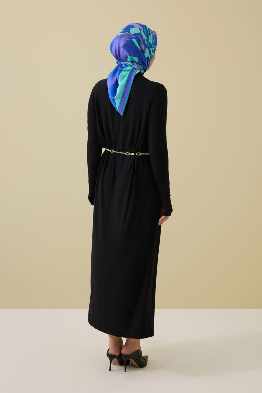 Turtleneck Black Combed Cotton Dress - 5