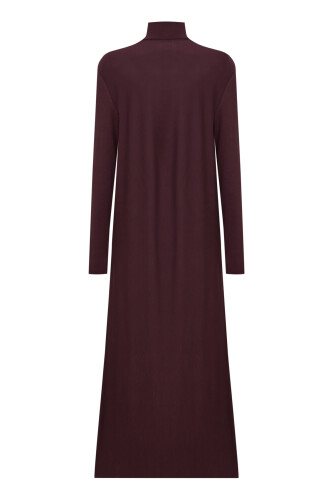 Turtleneck Burgundy Combed Cotton Dress - 2