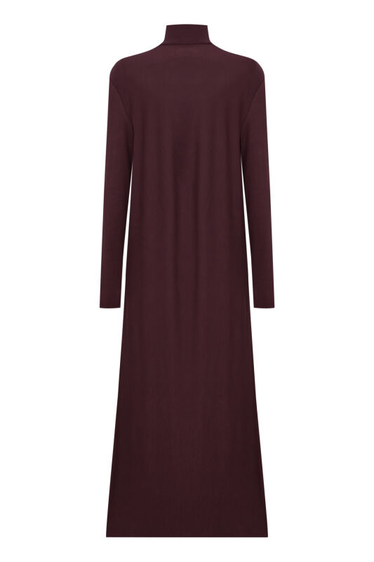 Turtleneck Burgundy Combed Cotton Dress - 2