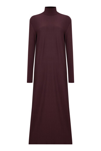 Turtleneck Burgundy Combed Cotton Dress 