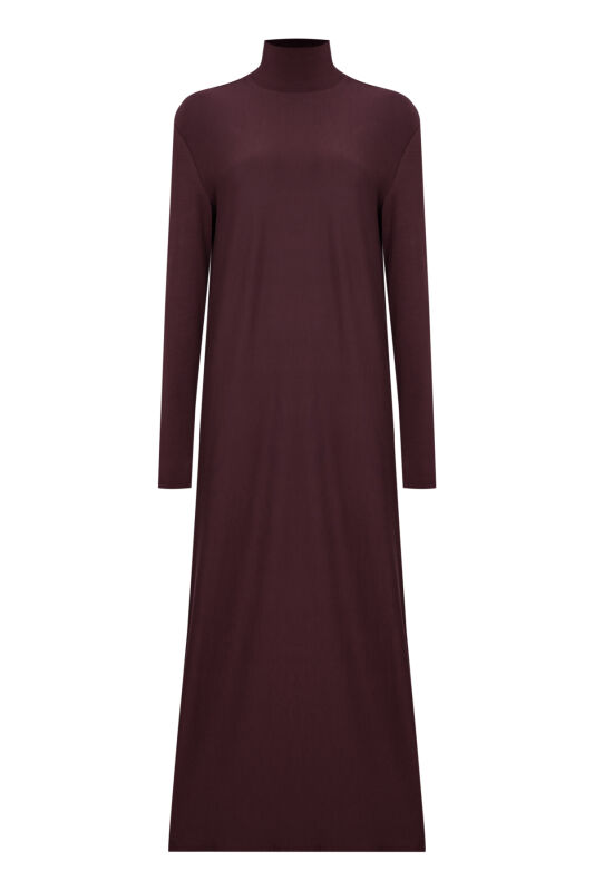 Turtleneck Burgundy Combed Cotton Dress - 1