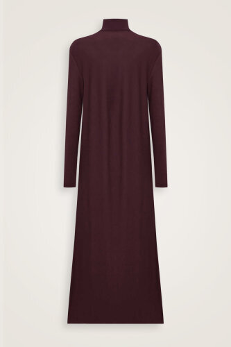 Turtleneck Burgundy Combed Cotton Dress - 4