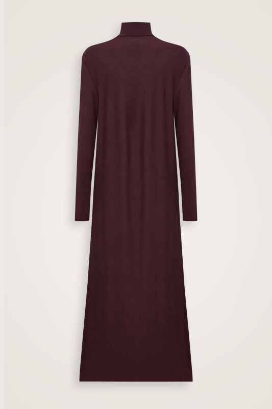 Turtleneck Burgundy Combed Cotton Dress - 4