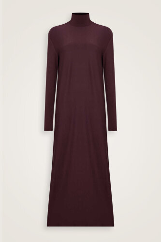 Turtleneck Burgundy Combed Cotton Dress - 2