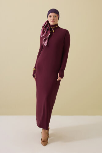 Turtleneck Burgundy Combed Cotton Dress 