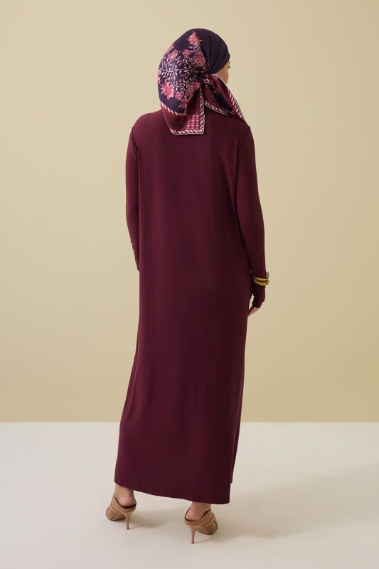 Turtleneck Burgundy Combed Cotton Dress - 5