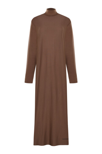 Turtleneck Cappuccino Combed Cotton Dress - 1
