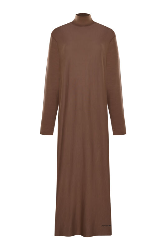Turtleneck Cappuccino Combed Cotton Dress - 1