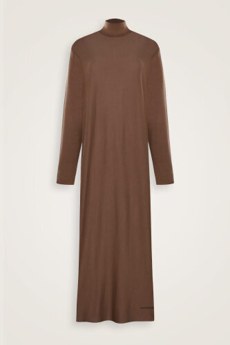 Turtleneck Cappuccino Combed Cotton Dress - 1