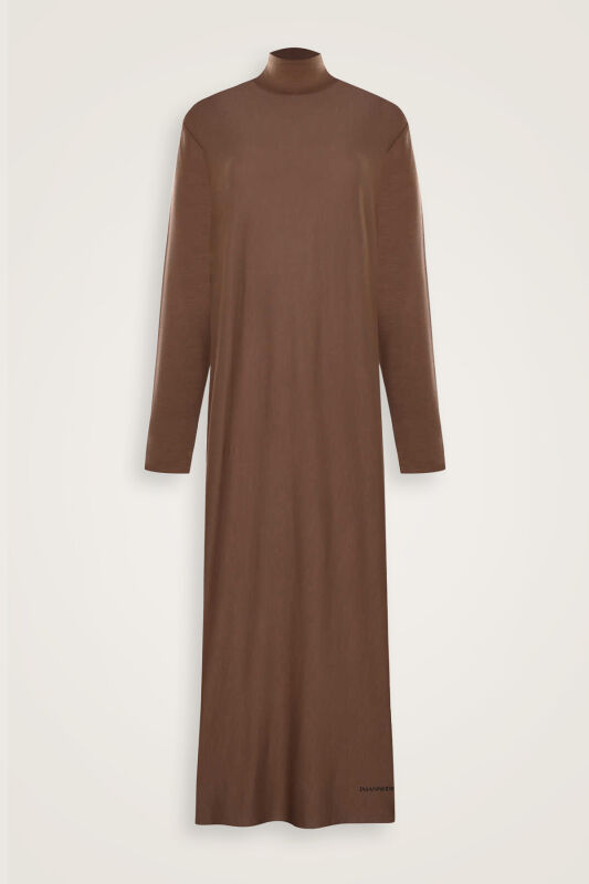 Turtleneck Cappuccino Combed Cotton Dress - 1