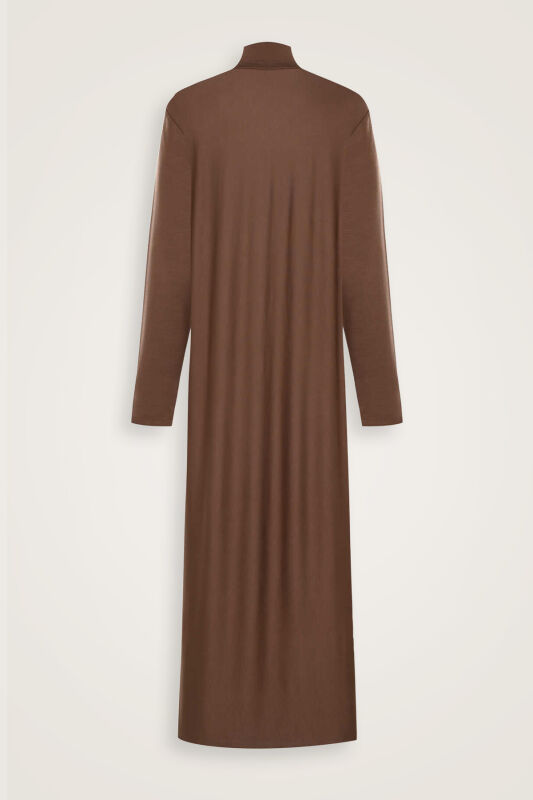 Turtleneck Cappuccino Combed Cotton Dress - 2