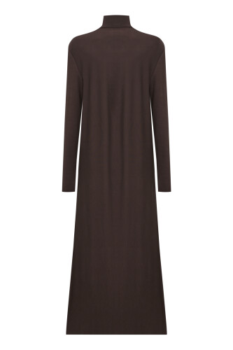 Turtleneck Dark Brown Combed Cotton Dress - 2
