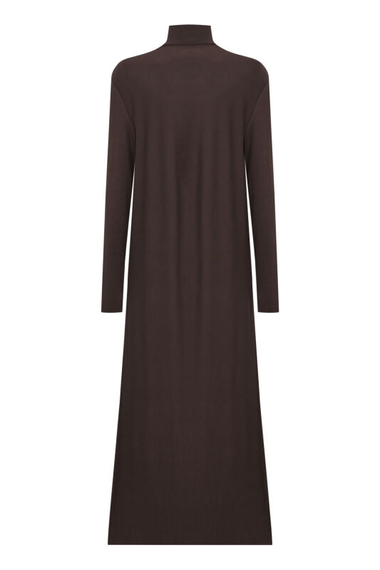 Turtleneck Dark Brown Combed Cotton Dress - 2