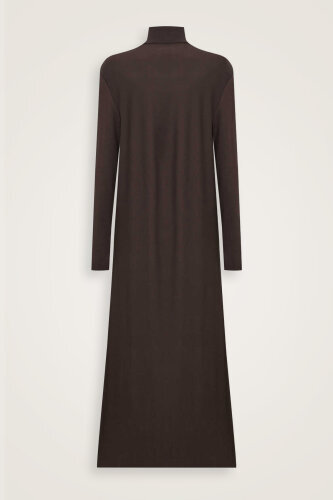 Turtleneck Dark Brown Combed Cotton Dress - 2