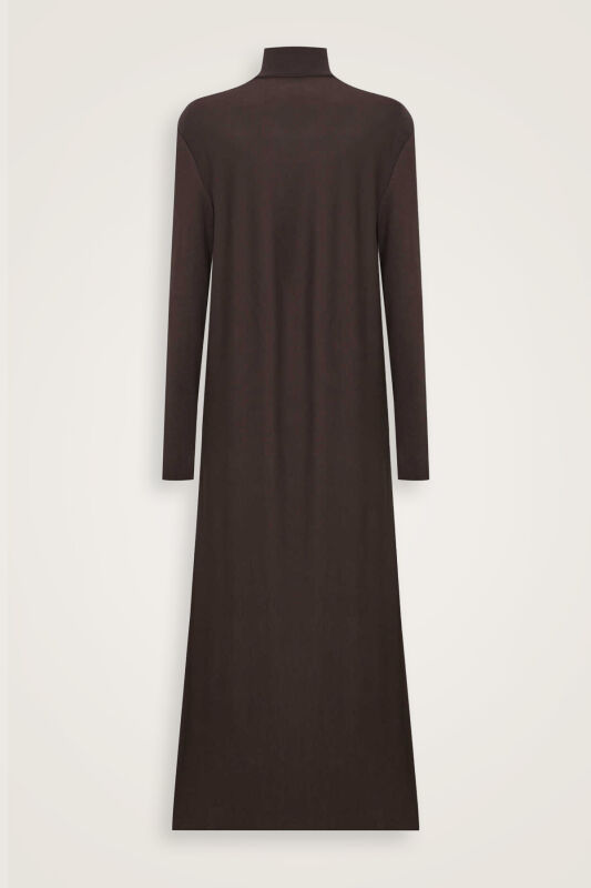 Turtleneck Dark Brown Combed Cotton Dress - 2