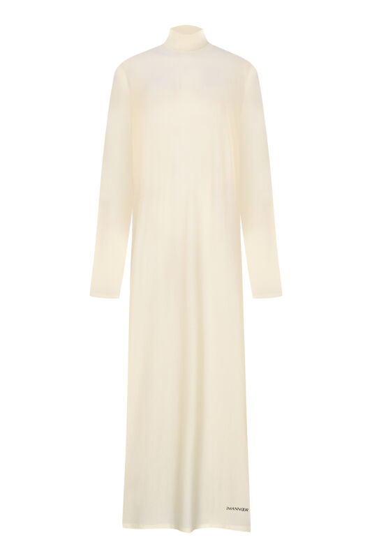 Turtleneck Dark White Combed Cotton Dress - 1