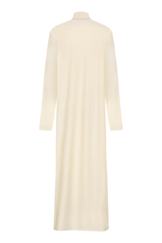 Turtleneck Dark White Combed Cotton Dress - 2