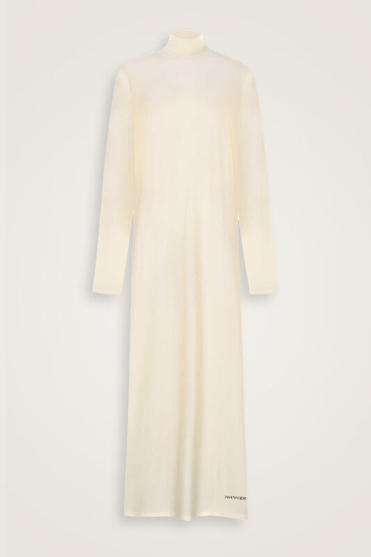 Turtleneck Dark White Combed Cotton Dress - 1