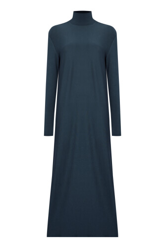 Turtleneck Navy Blue Combed Cotton Dress 