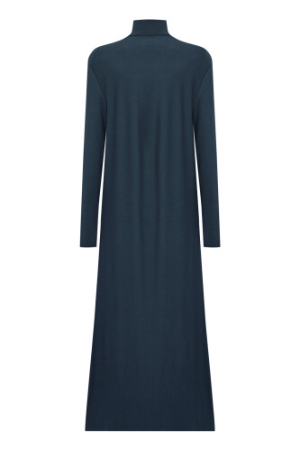 Turtleneck Navy Blue Combed Cotton Dress - 2