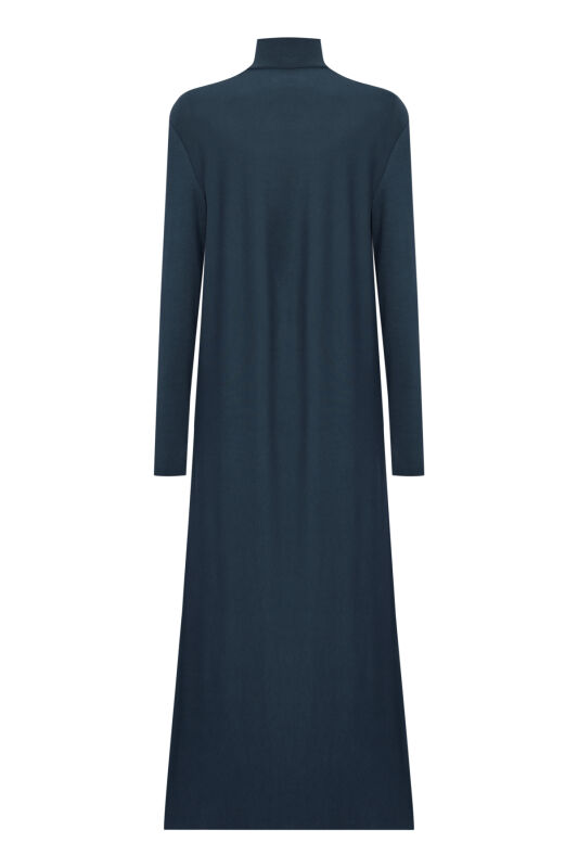 Turtleneck Navy Blue Combed Cotton Dress - 2