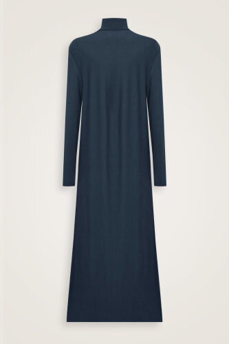 Turtleneck Navy Blue Combed Cotton Dress - Imannoor (3)