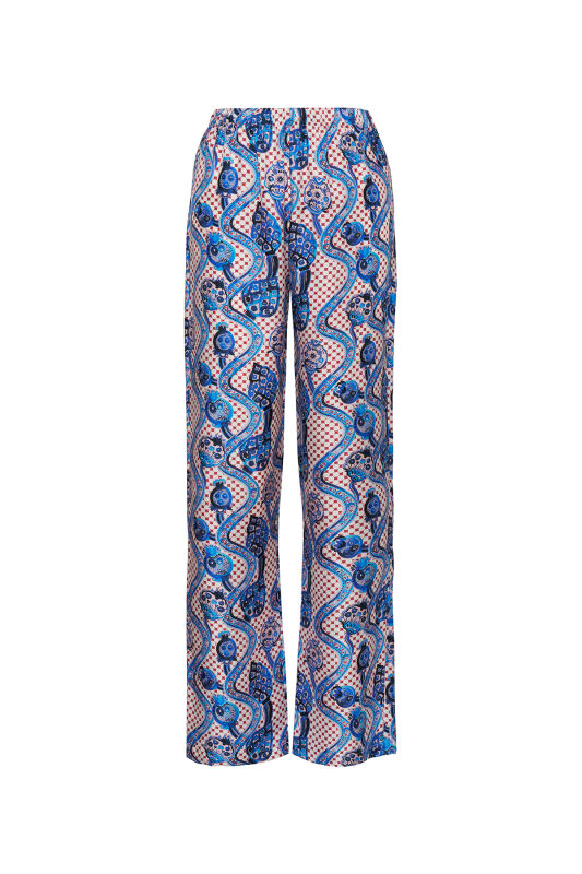 Tutti Frutti Blue Silk Pajama Pants - 1