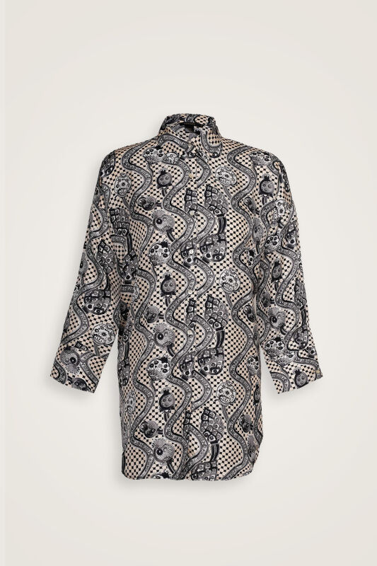  Tutti Frutti Krem İpek Gömlek Pijama - 1