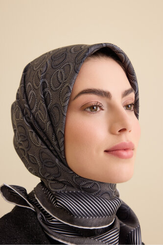 Twist Anthracite Crepe Silk Scarf - Imannoor (1)