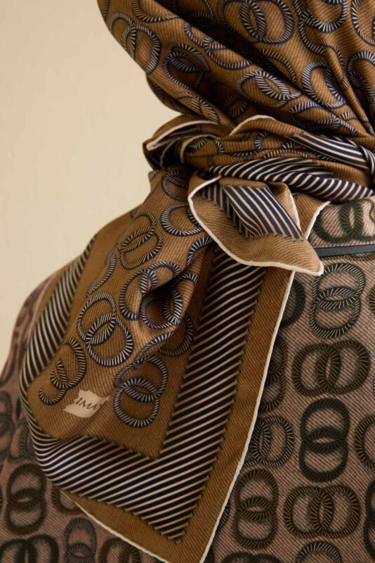 Twist Gold Crepe Silk Scarf - 5