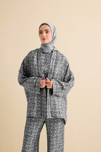 Twist Gray Silk Short Kimono - 1